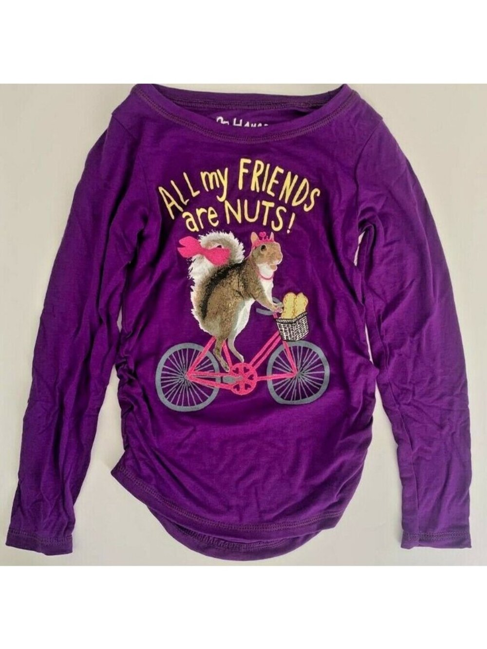 Hanes Girls Graphic Shirred Sideseam Long Sleeve Tee Grapre Color